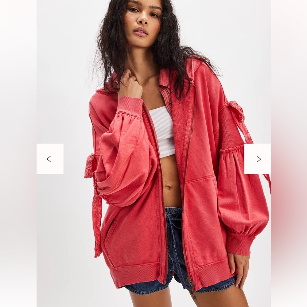Free People Bow Girl Sweatshirt XL Color: Flame Red NWOT